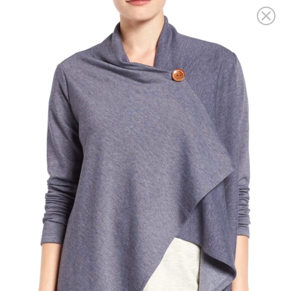 Bobeau One-Button Fleece Wrap Cardigan